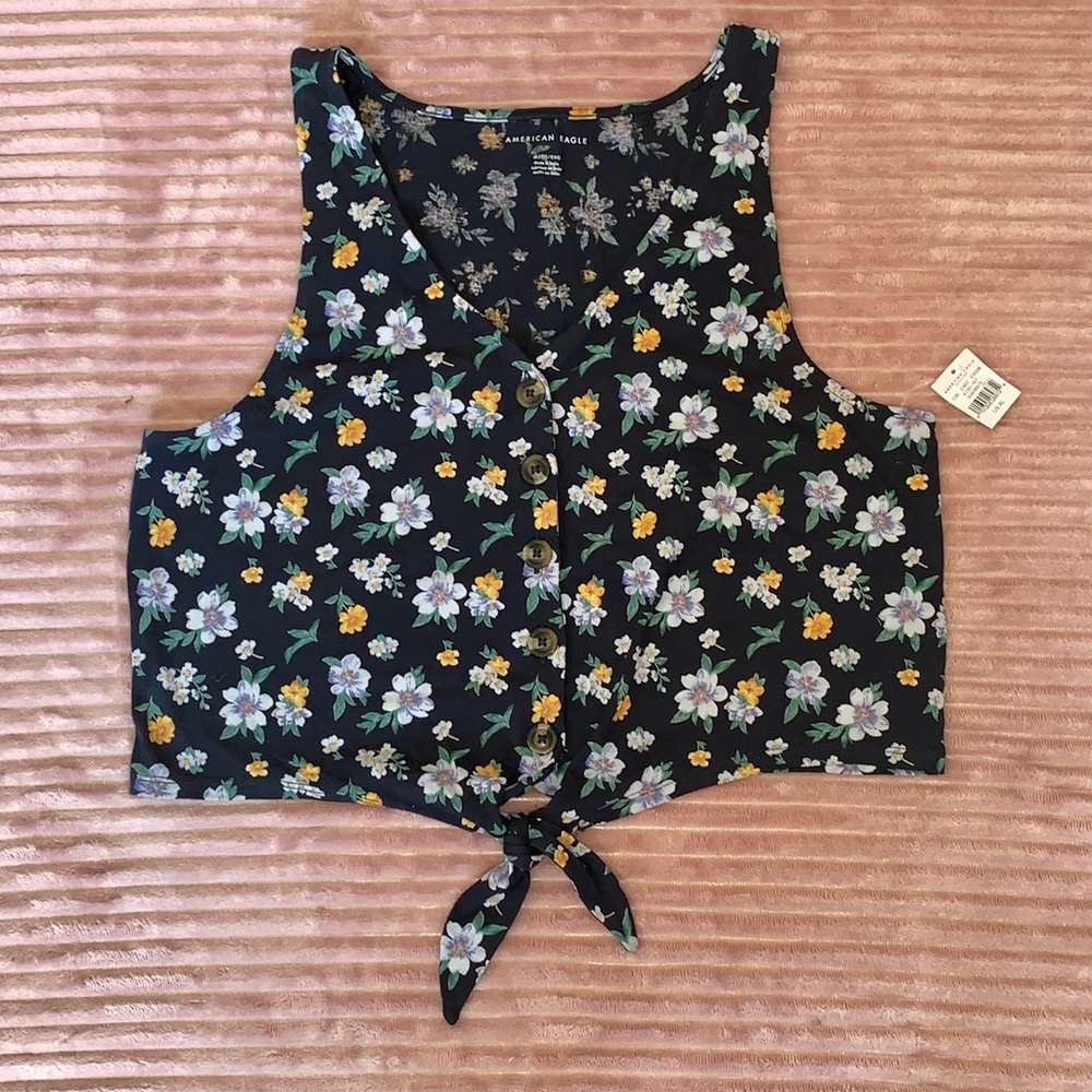 American Eagle Tropical Button Front Tank Top